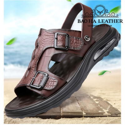 Dép nam quai ngang da dập nổi BHD7100 Dép quai hậu nam