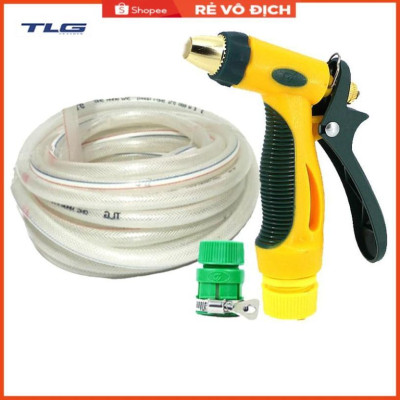 Bộ dây vòi xịt nước rửa xe,tưới cây tăng áp 3 lần 7-10M( nối nhựa xanh) 206317
