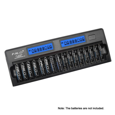 Bộ sạc pin thông minh đa năng PALO PL-NC31 Hai màn hình LCD 3 inch Bộ sạc thông minh nhanh chóng w / 16 Khe cắm pin cho - Đen - Phích cắm Hoa Kỳ