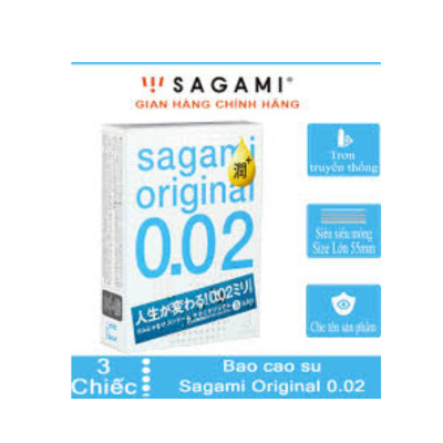 Bao cao su cao cấp Sagami Original 0.02 Non Latex mượt mà, êm ái, chân thực, Hộp 3 chiếc