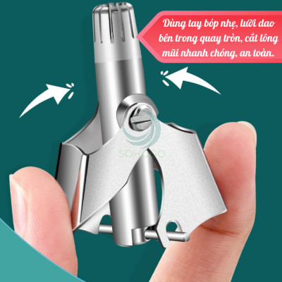 Dụng cụ cắt tỉa lông mũi bằng thép không gỉ kèm hộp đựng và chổi vệ sinh-Kéo tỉa lông mũi cơ học mini- Dụng cụ tỉa lông mũi không cần pin- Dụng cụ cắt lông mũi inox tiện lợi