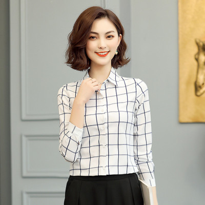 Áo sơ mi nữ công sở kẻ sọc caro thiết kế tay dài phong cách thời trang công sở Hàn Quốc Mã 11