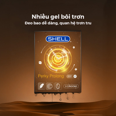 Bao cao su Shell Perky Prolong kéo dài thời gian, hương cà phê - Hộp 3 cái | SHELL CHÍNH HÃNG