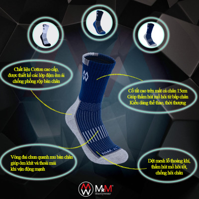 Hộp 3 đôi tất thể thao đá bóng chống trơn trượt, sợi cotton mềm mại thoáng khí MRM Manlywear - CB3TTTCDMM