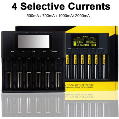 Bộ sạc pin LiitoKala lii-S6 Bộ sạc 6 khe tự động phát hiện cực tính cho 18650 26650 21700 14500.10440 AA AAA