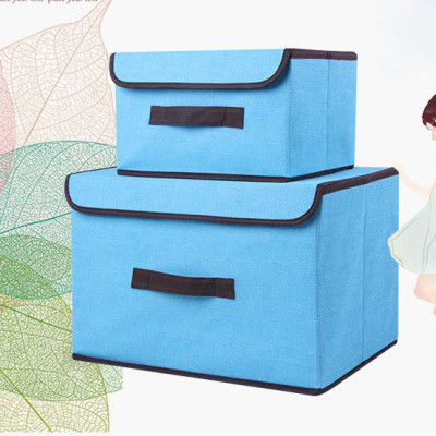 Bộ 2 hộp vải đựng đồ vải canvas siêu xinh có nắp đậy, tủ vải đựng đồ hộp cái quai xách, Hộp vải đựng đồ tiện lợi, thùng đựng quần áo đa năng gấp gọn,  hộp vải đựng vật dụng siêu bền - B2HV