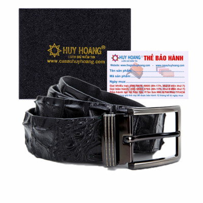 Thắt Lưng Nam Da Cá Sấu Nguyên Con Bản Lớn Huy Hoàng HT4234 - Đen