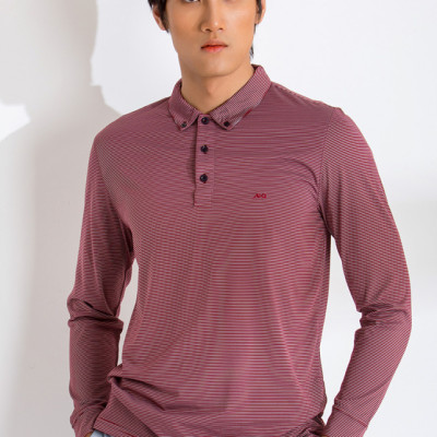 Áo thun nam dài tay kẻ ngang tăm màu đỏ đậm aligro ALGAPD031