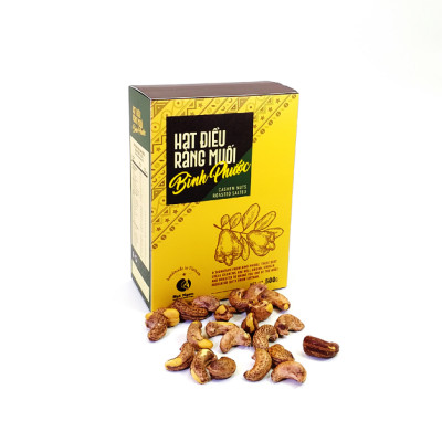 Hạt Điều vỏ lụa rang muối Bình Phước, loại A+, hộp giấy 500g chuyên dùng biếu tặng