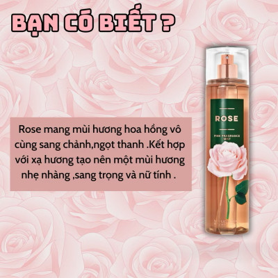 Body Mist Bath And Body Works Nam Nữ Chính Hãng Rose, Xịt Thơm Body Toàn Thân Hương Nước Hoa 236ml