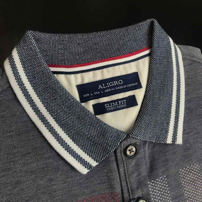 Áo polo cộc tay cổ bẻ ghi sáng họa tiết kẻ sọc ALGPLO33