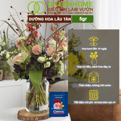 Dưỡng Hoa Lâu Tàn Greenhome, Chrysal, Gói 5gr, Phân Bón Cho Hoa Cắt Cành, Lâu Tàn, Nở Bông To, Không Bị Hôi Nước