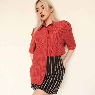 Chân váy A ngắn sọc