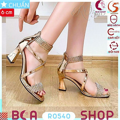 Giày công chúa 6 phân RO540 ROSATA tại BCASHOP hở mũi, quai ngang lấp lánh, quai ôm cổ chân và dây kéo phía sau