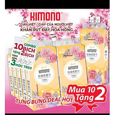 ( Tặng 2 gói) Thùng 10+2 bịch giấy treo tường đa năng KIMONO VÀNG 4 lớp dạng rút 1100 tờ