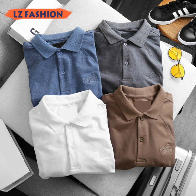 ÁO THUN NAM CỔ BẺ TAY NGẮN MÀU TRƠN LỊCH LÃM, LOGO THÊU ĐẸP MẮT - LZPS150