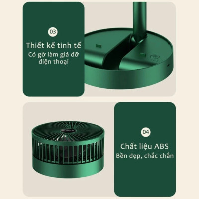 Quạt Mini Gấp Gọn 3 Tốc Độ Gió - Xoay 360 Độ, Sạc USB, Pin Dung Lượng Lớn Loại Tốt