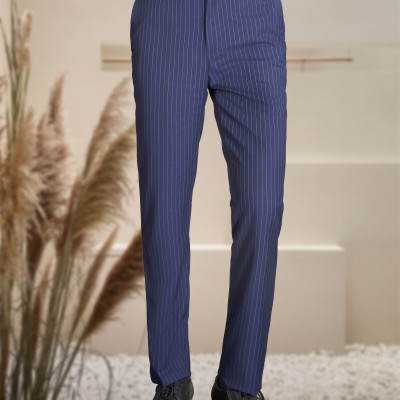 Quần Âu Nam ALIGRO Màu Navy Kẻ Sọc Trắng Chuẩn Form Slim, Tôn Dáng, Chất Liệu Nano Cao Cấp ALGO1053