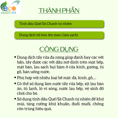 Nước lau kính ECOCARE 4L tinh dầu thiên nhiên, lau bàn ăn, lau bếp, đuổi muỗi, khử khuẩn
