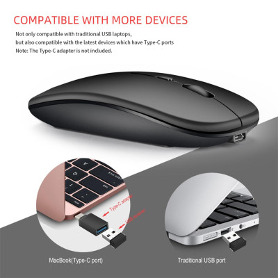 Chuột quang BT5.0 2.4G không dây chế độ kép HXSJ M90 có thể sạc lại công thái học 1600DPI 
