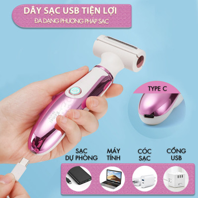 Máy tẩy lông đa năng 4in1 Kemei KM-6714 gồm 4 đầu thay thế chuyên dụng cạo lông toàn thân, tỉa lông mũi - Chính hãng