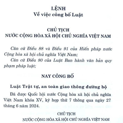 Sách - Luật Trật Tự, An Toàn Giao Thông Đường Bộ Năm 2024