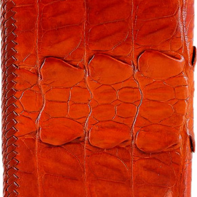 Ví Nam Da Cá Sấu Đan Viền Kiểu Đứng Huy Hoàng HT2756 - Vàng