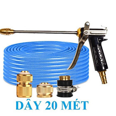 Bộ dây vòi xịt nước rửa xe, tưới cây . tăng áp 3 lần, loại 20m 206318 đầu đồng,cút đồng+ tặng mở chai