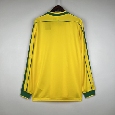 Áo Bóng Đá Retro Tuyển Brazil 1998 Dài Tay - Sân Nhà bản cao cấp vải Cotton Polyester