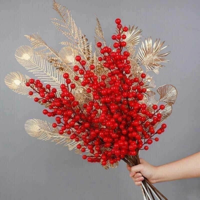 Cành Hoa Đào Đông Đỏ 12 Nhánh Dài 100cm - Đào Đồng Quả To Sáng Bóng, Trang Trí Dịp Lễ Tết Đón Tài Lộc  - Hoa Trang TRí Tết - HÀNG CHÍNH HÃNG MINIIN