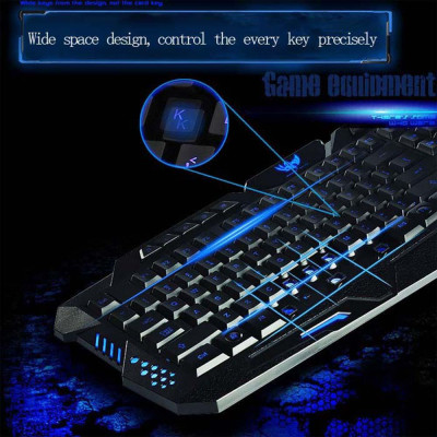 Bàn phím và Chuột chơi game có dây HSXJ English 3 Đèn nền Kết hợp Chuột quang có thể điều chỉnh DPI 
