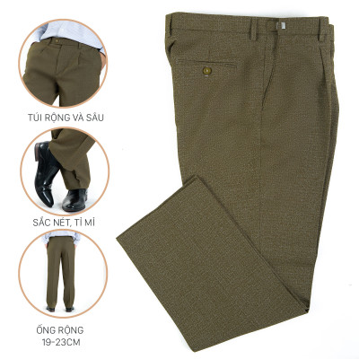 Quần Âu Nam Công Sở Thương Hiệu Anton Cao Cấp Xếp ly, Chỉnh Cạp Màu Nâu- QA102