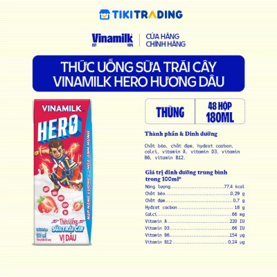 Thùng Thức uống sữa trái cây vị dâu Vinamilk Hero 180ml - 48 hộp/Thùng