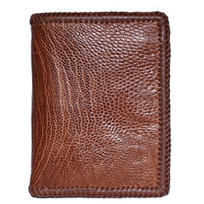 HC2450 - Bóp nam Huy Hoàng da đà điểu da trơn đan viền kiểu đứng màu vàng bò