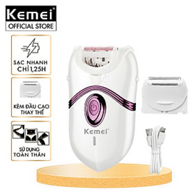 Máy tẩy lông đa năng 2in1 Kemei KM-395 gồm 2 đầu thay thế chuyên dụng nhổ lông, cạo lông, sử dụng toàn thân - Chính hãng