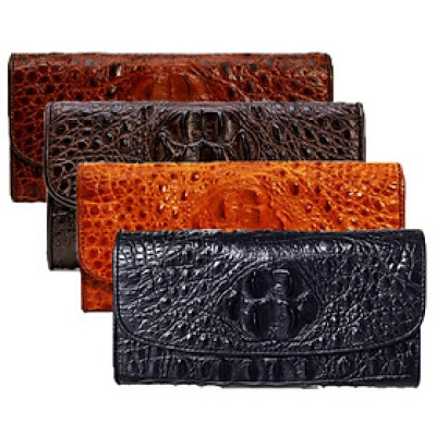  Bóp nữ da cá sấu Huy Hoàng 3 gấp nguyên con màu vàng bò, đen, nâu đỏ, nâu đất HT3204-05-06-19