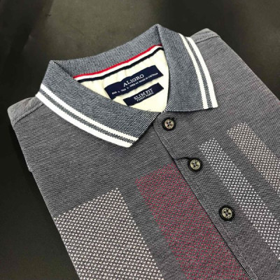 ÁO POLO CỔ BẺ GHI SÁNG HỌA TIẾT KẺ SỌC ALGPLO33