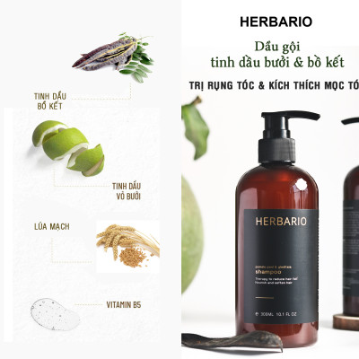 Bộ 5 Chăm Sóc Tóc Vỏ bưởi & Bồ kết Herbario: Dầu gội 300ml + Dầu xả 300ml + Xịt dưỡng 100ml + Serum 30ml + Kem ủ tóc 200ml