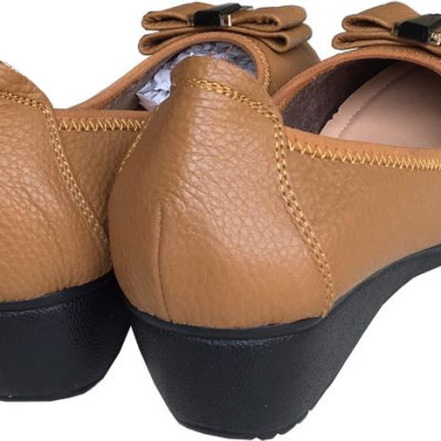 Giày đế xuồng nữ 3cm Trường Hải  đính nơ xinh da bò mềm mại màu vàng thời trang , đế xuống cao su DX0132