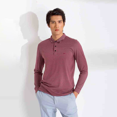 Áo thun nam dài tay kẻ ngang màu đỏ đô aligro ALGAPD029