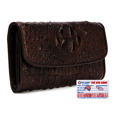  Bóp nữ da cá sấu Huy Hoàng 3 gấp nguyên con màu vàng bò, đen, nâu đỏ, nâu đất HT3204-05-06-19