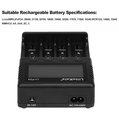 Bộ sạc pin thông minh LiitoKala Lii-PD4 Bộ sạc thông minh w / 4 khe cắm pin Màn hình LCD cho Ni-MH Ni-Cd Li-ion