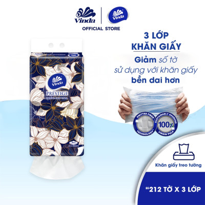 [MUA 4 GÓI KHĂN TREO TƯỜNG TẶNG 2 GÓI KHĂN RÚT SIZE S] Khăn giấy treo tường cao cấp Vinda Prestige 4D 3 lớp 212 tờ