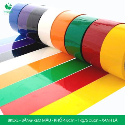 BK5XL - 6 cuộn băng keo màu khổ 4.8cm loại 1kg/6 cuộn - Xanh lá - Băng keo, băng dính đóng hàng