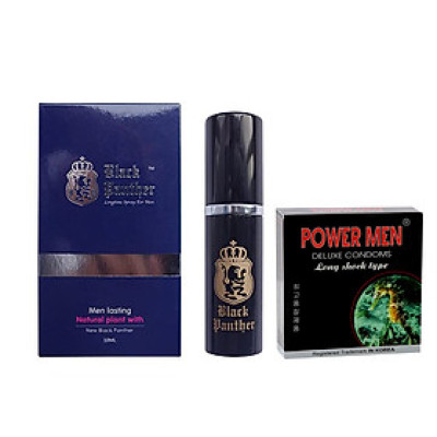 Chai Xịt Chống Xuất Tinh Sớm Black Panther Nhật Bản - Kèm BCS Powermen Hộp 3 Chiếc  - Hàng Chính Hãng 100% - Che Tên Sản Phẩm