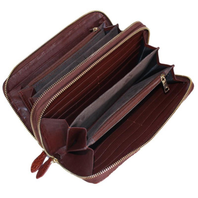 HC3739 - Ví nữ da cá sấu Huy Hoàng nhiều ngăn gai cầm tay màu nâu đỏ