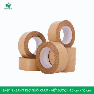 BKG1N - 4.5cm x 35m - 12 cuộn băng keo giấy Kraft da bò mặt nhám viết được - băng dính kraft đóng hàng