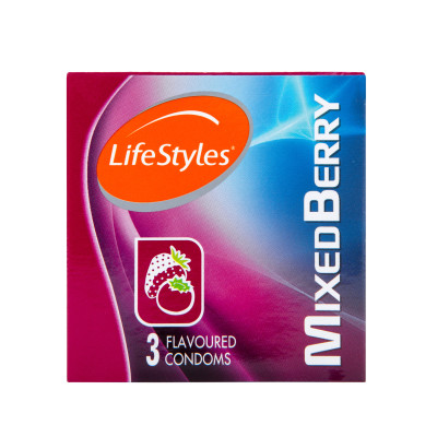 Bao cao su LifeStyles Mixed Berry Hương dâu 3 loại làm từ cao su thiên nhiên cao cấp ( 3 bao / Hộp ) - Xuất xứ Úc ( Hàng Chính Hãng ) 
