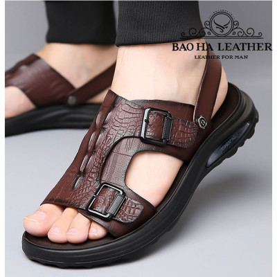 Dép nam quai ngang da dập nổi BHD7100 Dép quai hậu nam