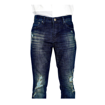 Quần Jeans Nam Rách Gối Cao Cấp HUNTER X-RAYS Form Slim Thun Màu Xanh  D38